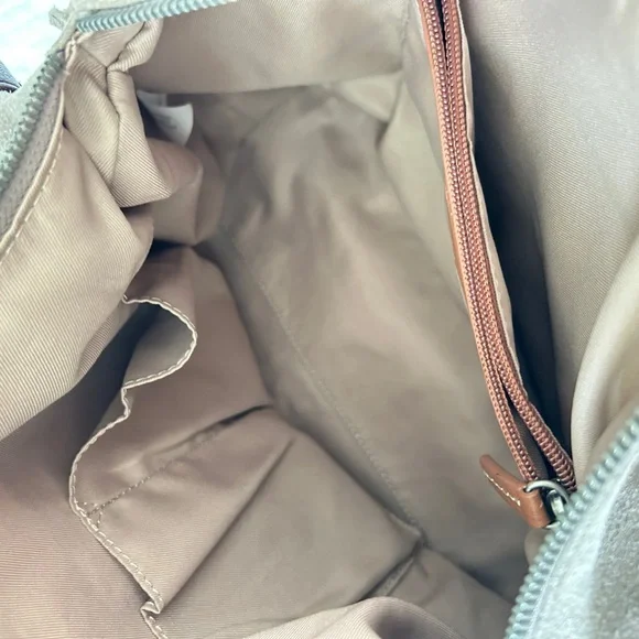 Taupe Suede Sak Shoulder Bag with Brown Leather Strap - Picture 7 of 12